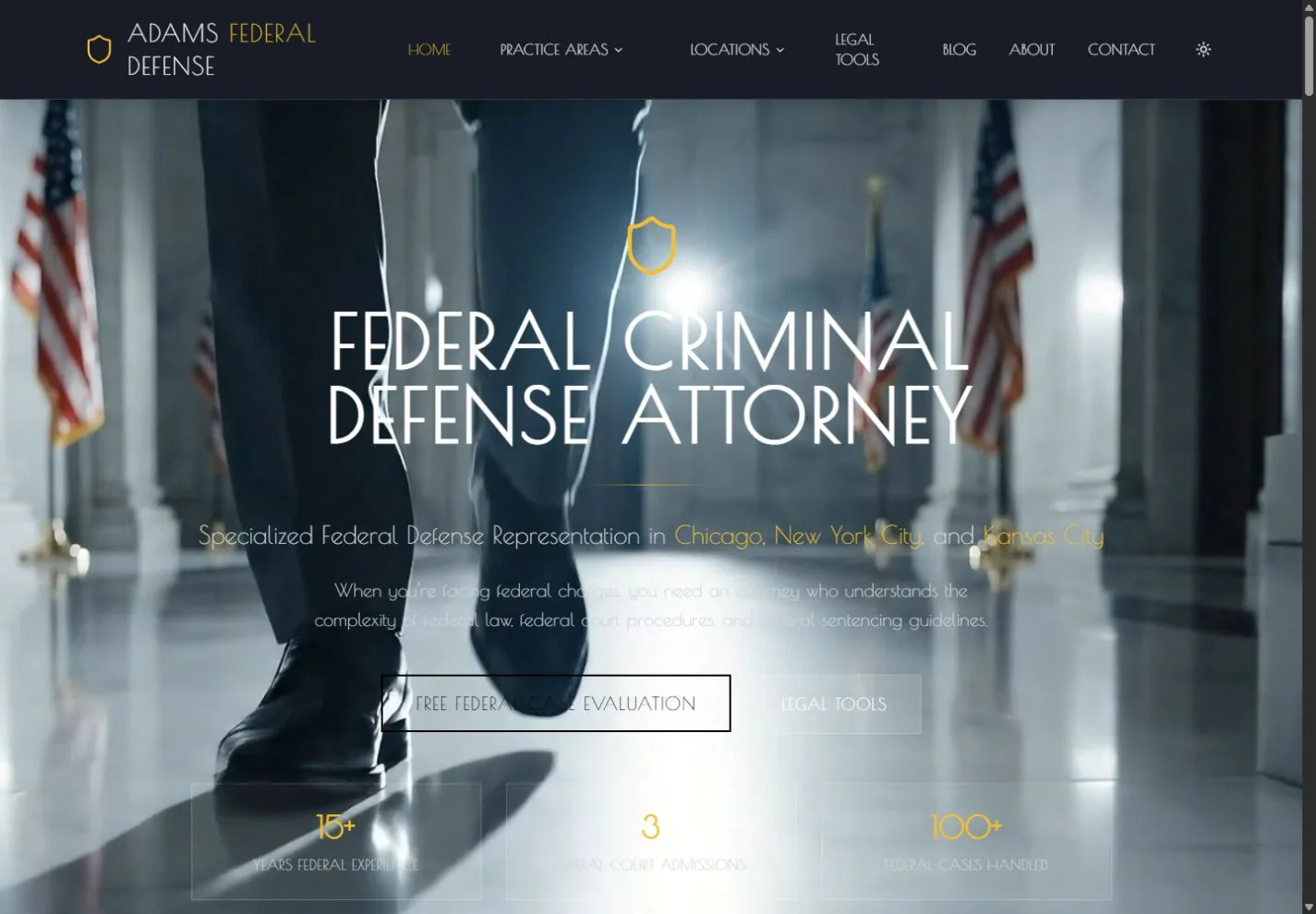 Adams Federal Defense actual desktop website screenshot