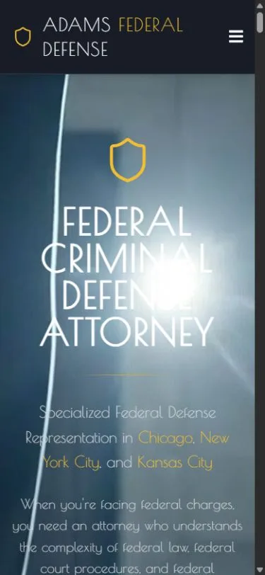 Adams Federal Defense actual mobile website screenshot