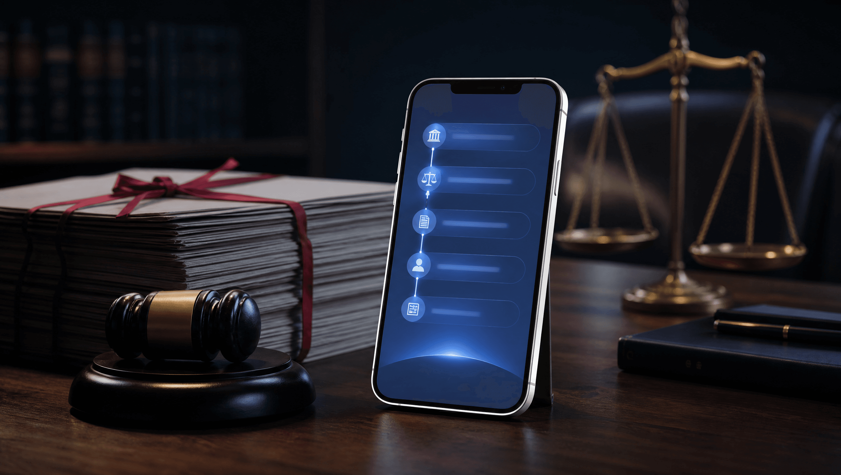 Branded mobile app for a criminal defense law firm shown on an iPhone